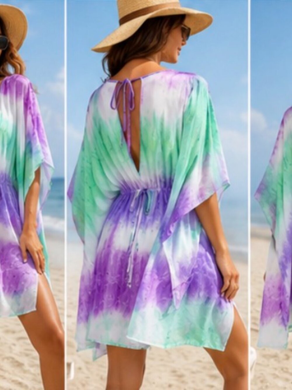 NWTO Tie - Dye Beach Cover Up Kimono Caftan - One Size ( S - XL) - Picture 2 of 10